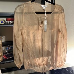 Trinity Sheer tan blouse with gathered bottom
